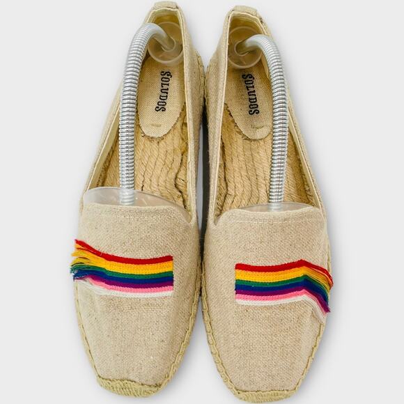 Anthropologie Soludos Pride Beige Espadrille Rainbow Slip On Flat Loafers Linen - Picture 6 of 12